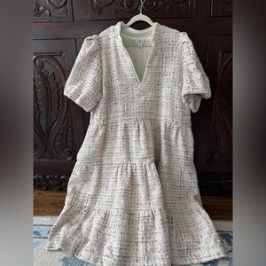 Crown & Ivy Cream Tweed V-Neck Dress